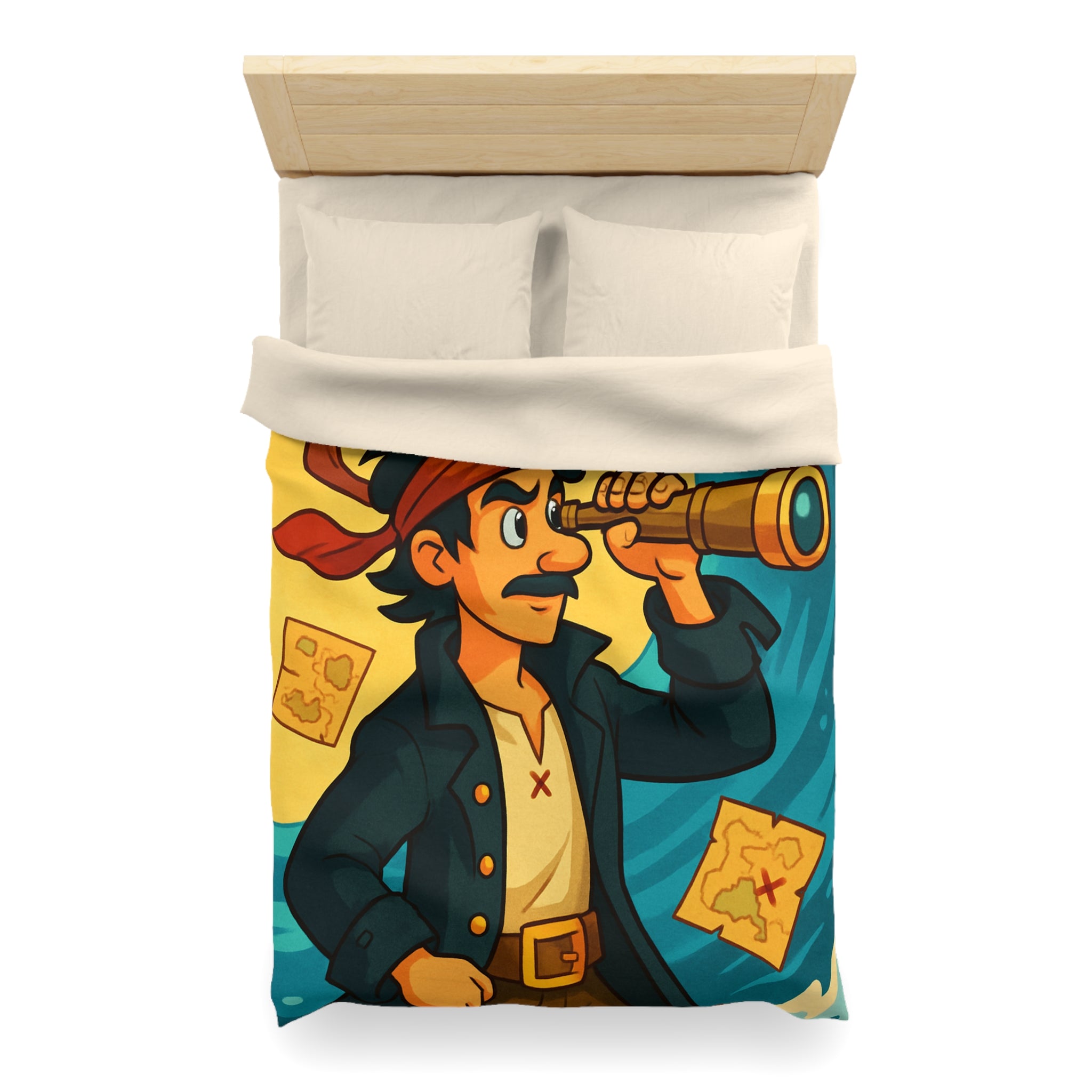 Housse de Couette Pirate pour Chambre Adulte avec Carte Trésor et Vagues Océaniques