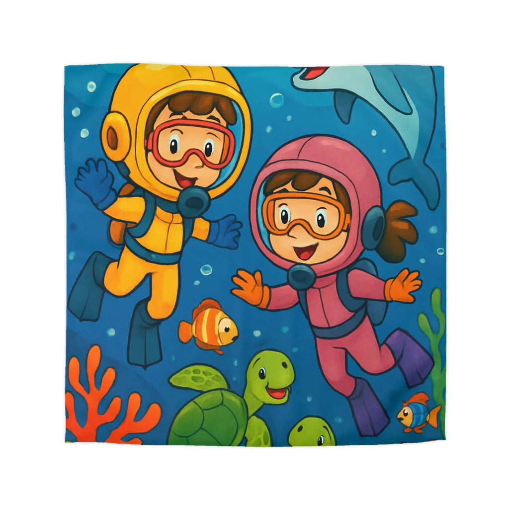 Housse de couette ludique pour enfant avec plongeurs et animaux marins multicolores