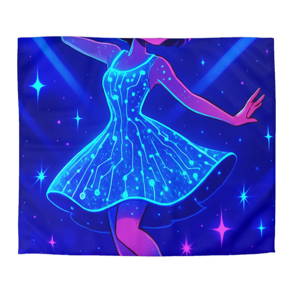 Éblouissante danseuse aux lumières néon sur piste étoilée housse de couette unique