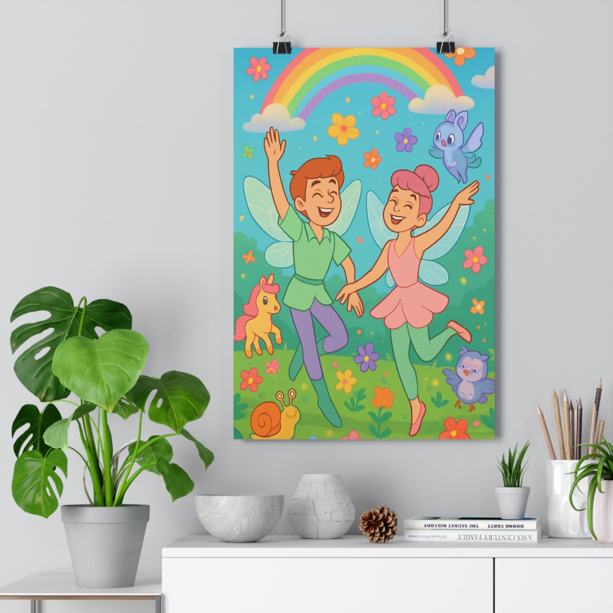 Poster décoratif féerique pastel arcenciel vibrant chambre enfant joyeux magique rêve 30x46 cm qualité