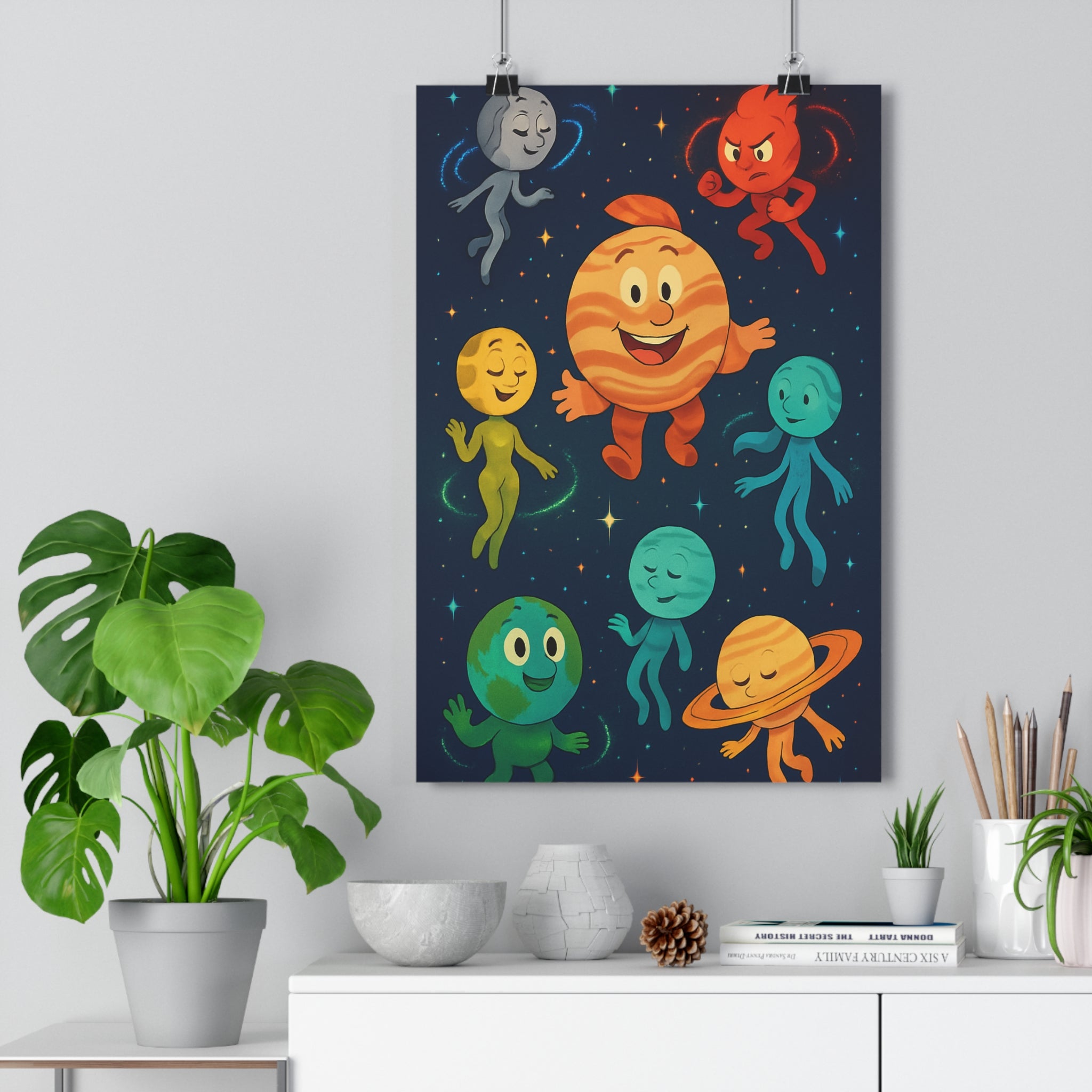 Poster décoratif coloré animé fantastique rouge bleu jaune vert chambre enfant mythologique joyeux vibrant