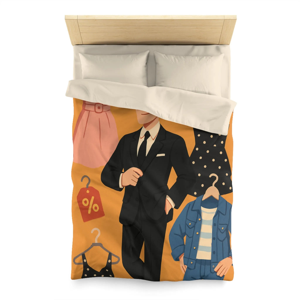 Housse de couette élégante motif magasin de vêtements homme noir et tenues rétro