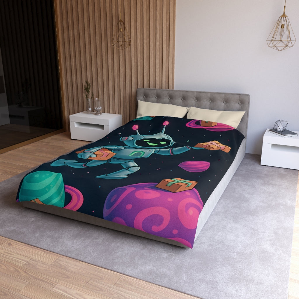 Housse de Couette Spatiale avec Robot Jovial et Planètes Colorées pour Enfants