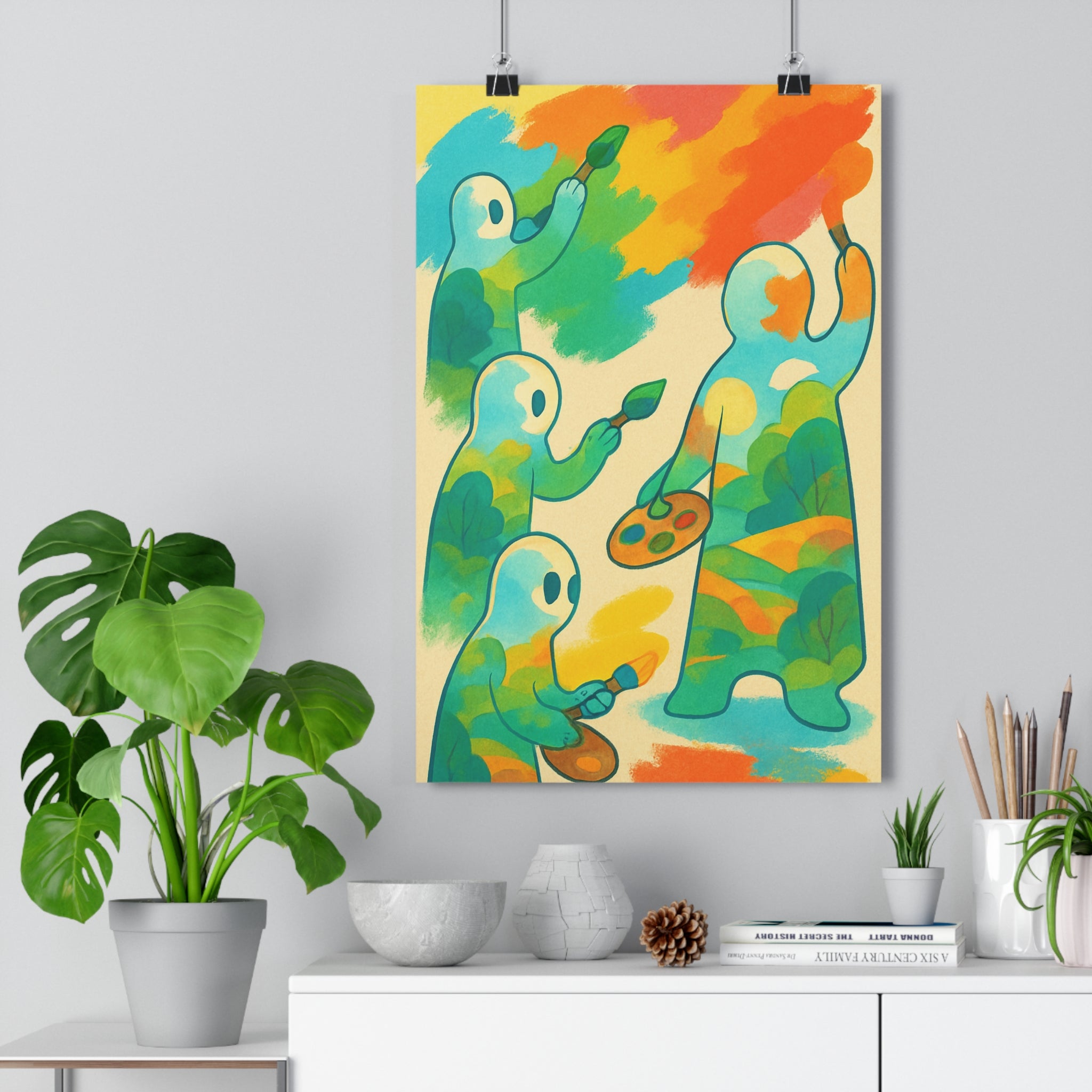 Poster décoratif cartoon bleu orange vert fantastique joyeux salon chambre art contemporain ludique qualité