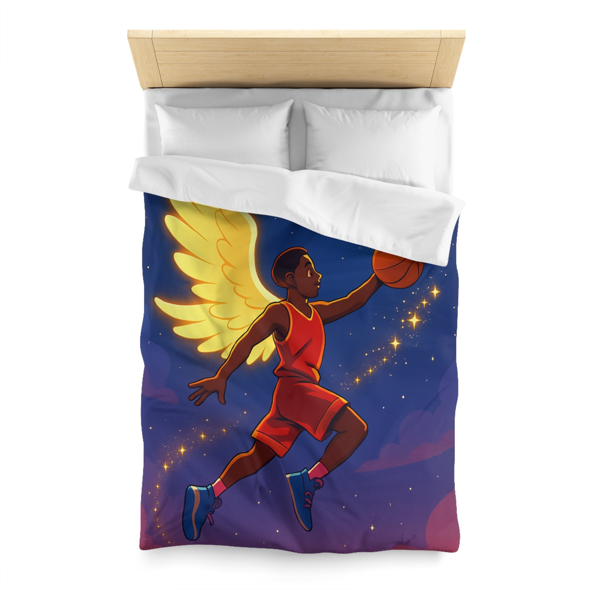 Housse de Couette Unique Baskets d'Ange Volant au Clair de Lune Étoilé