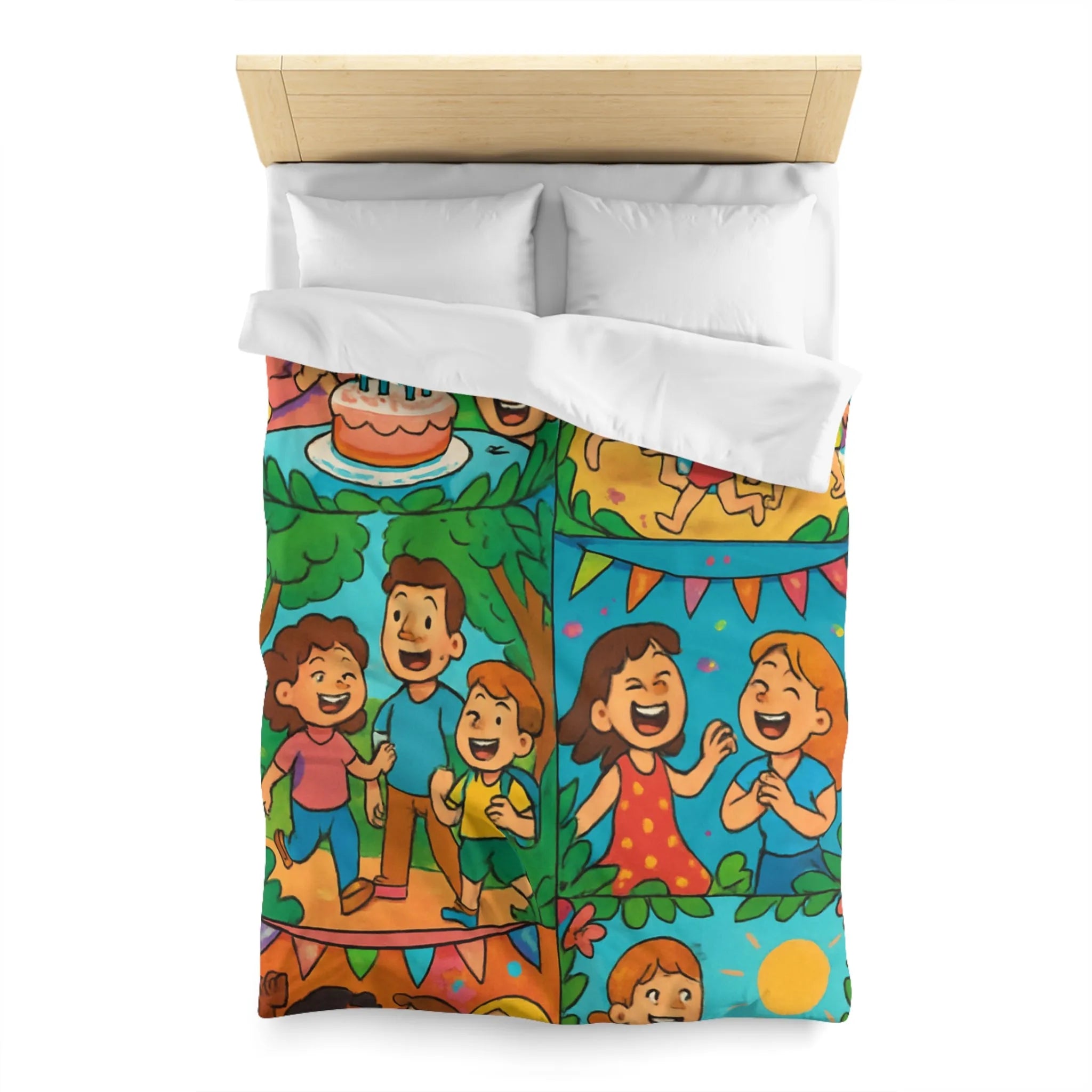 Housse de couette colorée avec scènes animées joyeuses pour enfants à thème festif