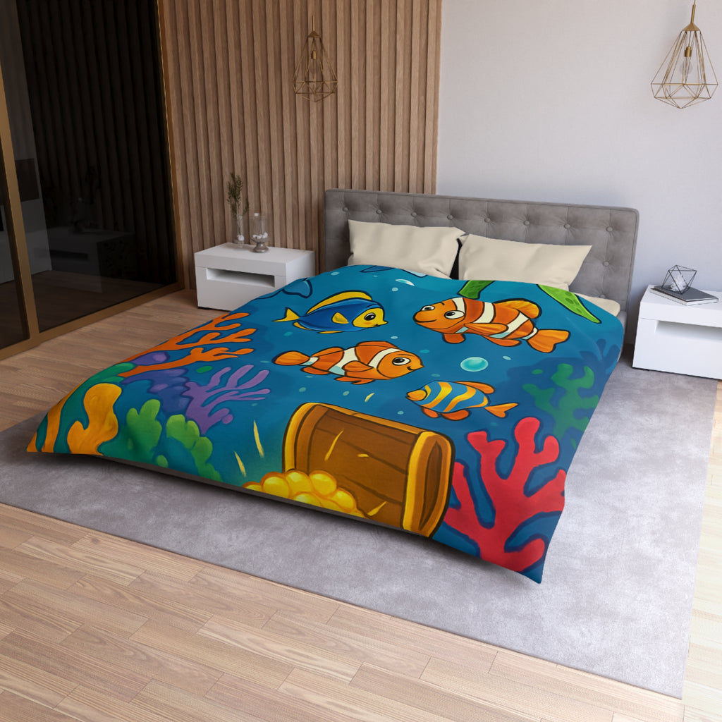 Housse de couette océan coloré avec animaux marins et coffre au trésor