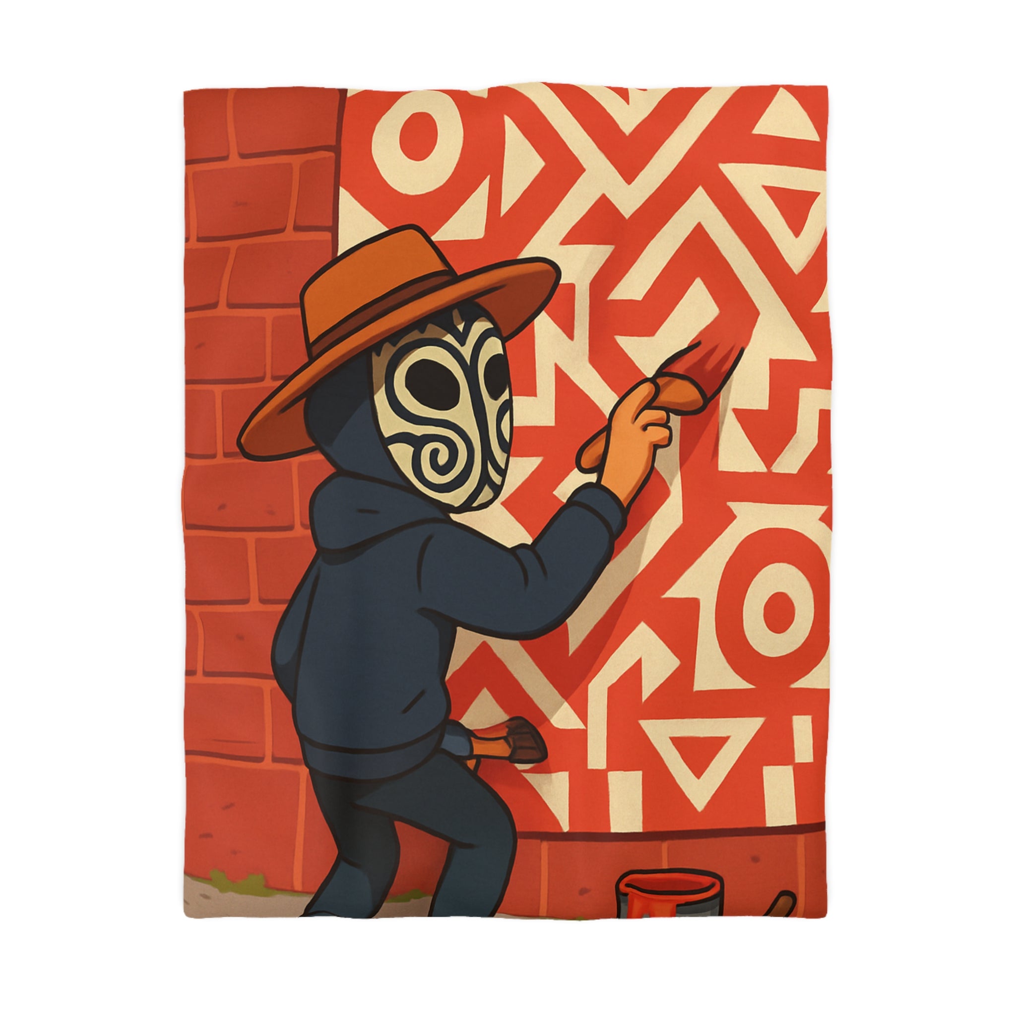 Housse de Couette Style Graffiti Masque Ethnique en Rouge et Blanc Pour Chambre Adulte