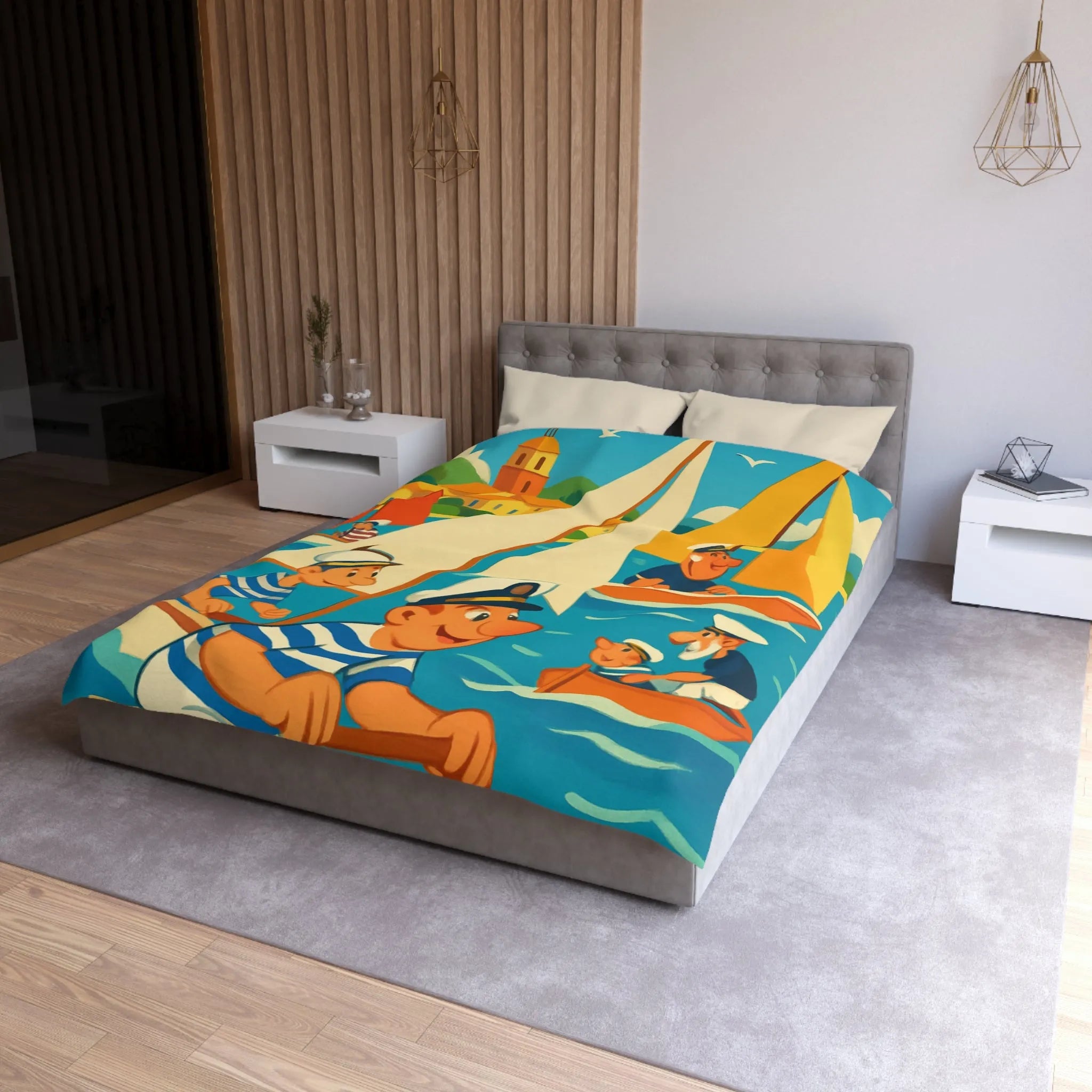 Housse de Couette Marine Vintage avec Voiliers et Matelots pour Chambre Ensoleillée