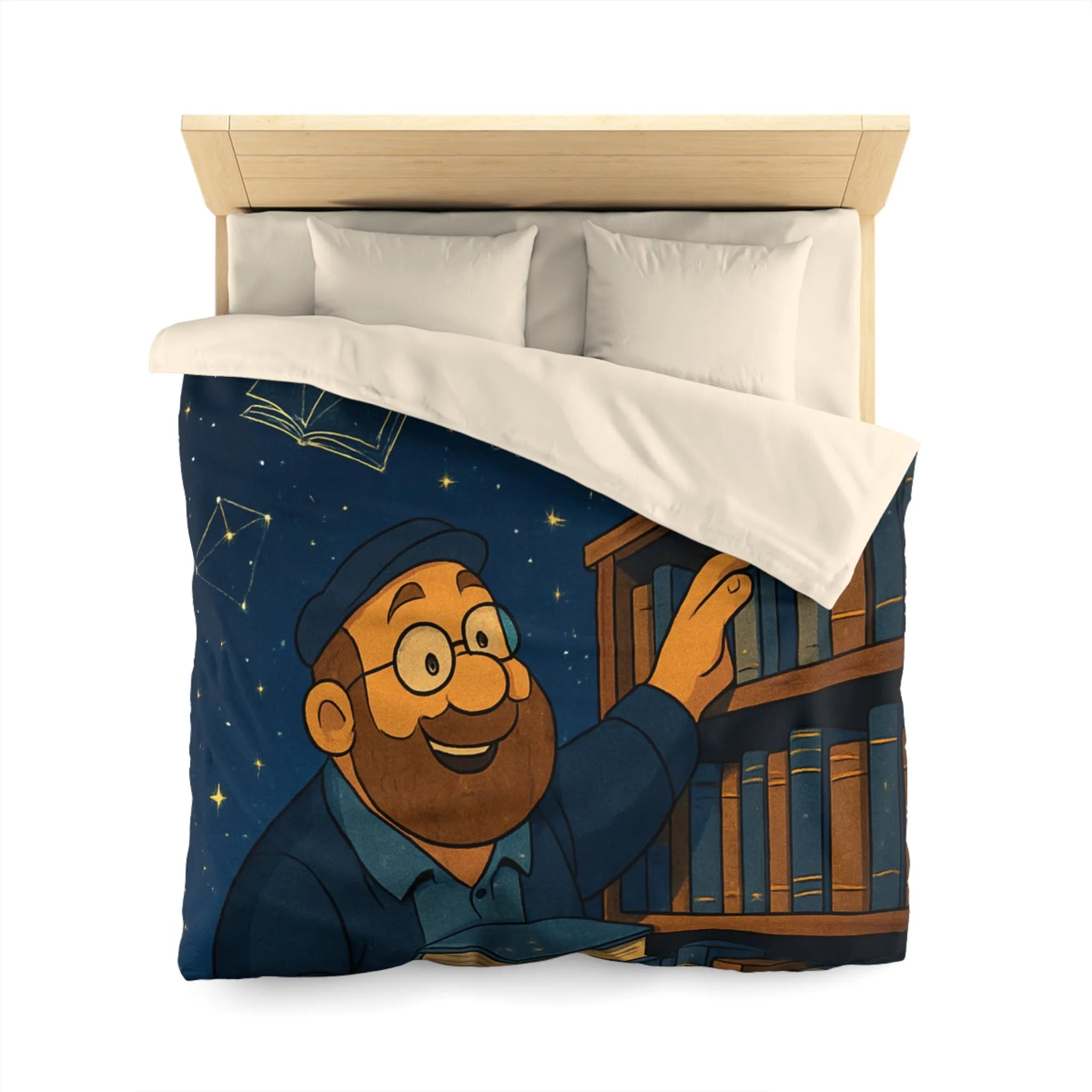 Housse de couette étoiles et livres, ambiance magique pour rêveurs passionnés de lecture