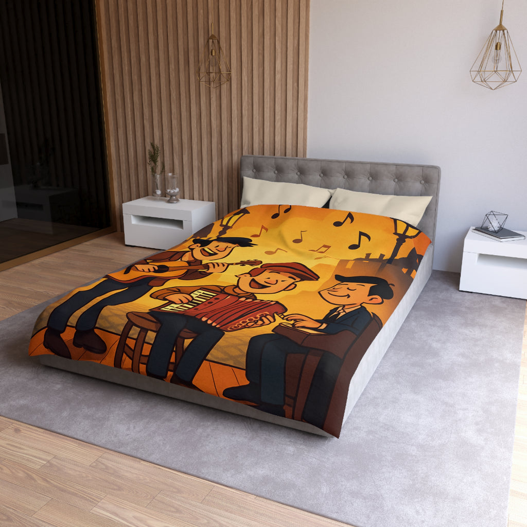 Housse de couette vintage ambiance musicale jazz avec trio de musiciens lumineux