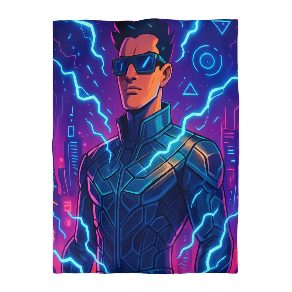 Housse de Couette Futuriste Cyberpunk avec Éclairs Électriques et Design Néon Énergétique