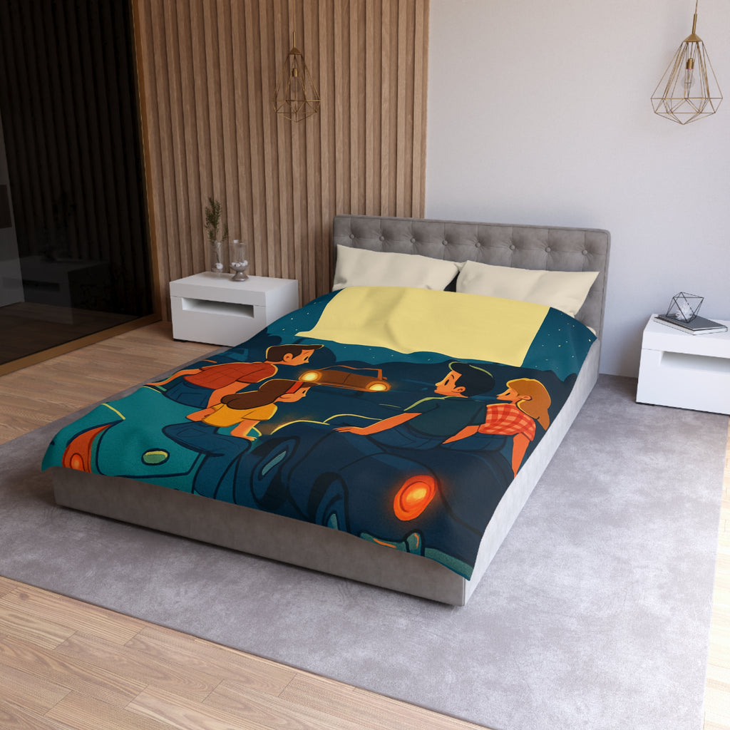 Housse de couette rétro cinéma de voitures sous un ciel étoilé fantastique