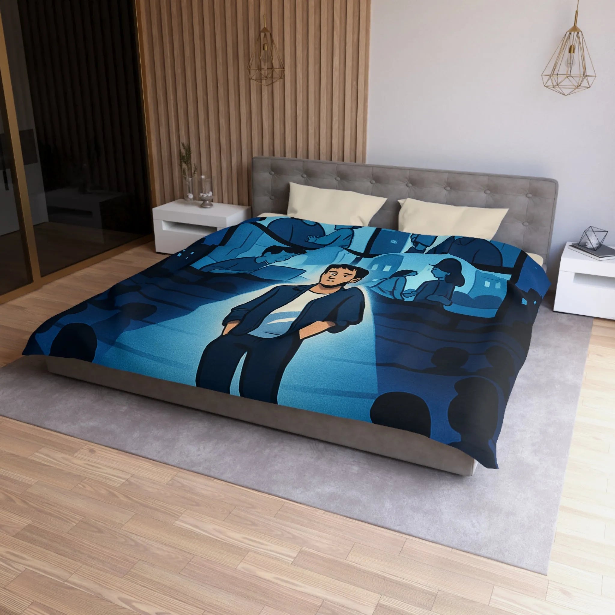 Housse de Couette Microfibre Art Graphique Contemporain Style Décoratif Chambre Tendance