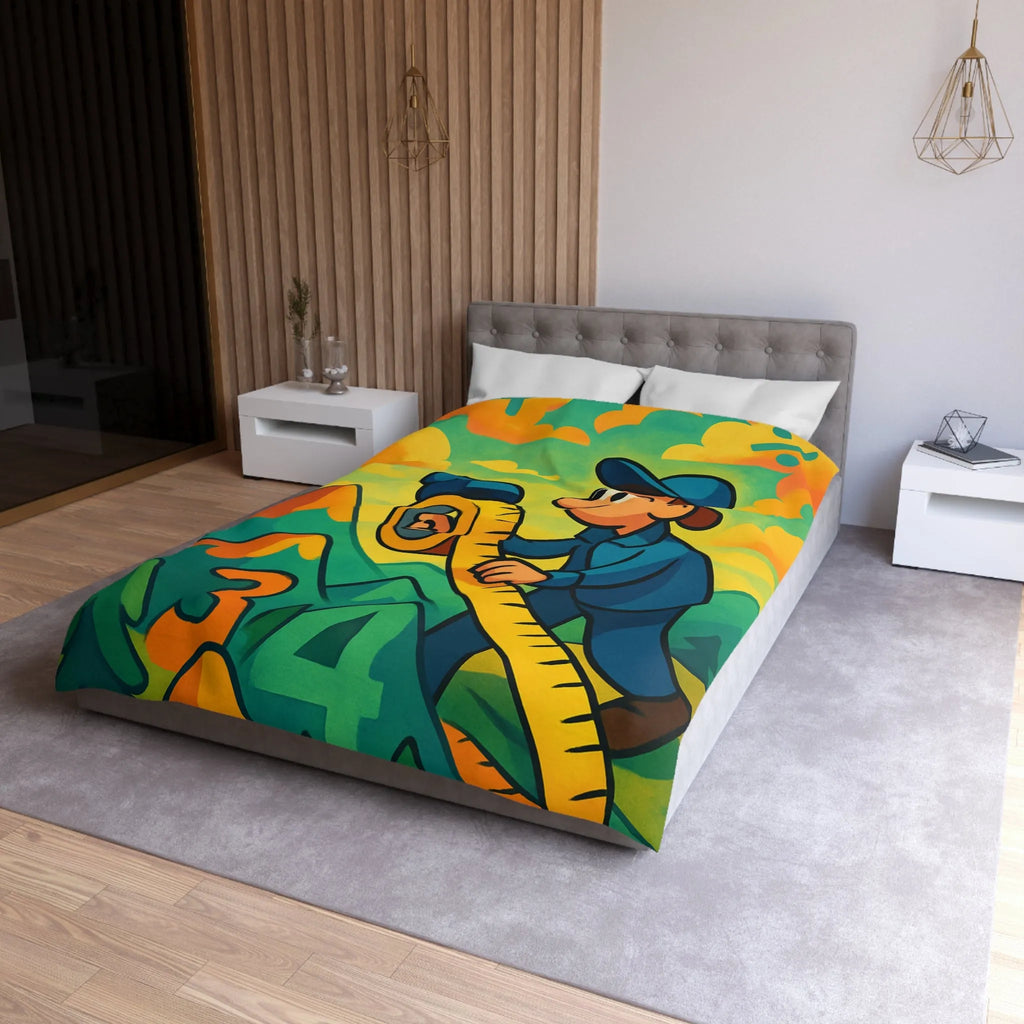 Housse de couette colorée pour enfants avec paysage ludique et motifs géométriques