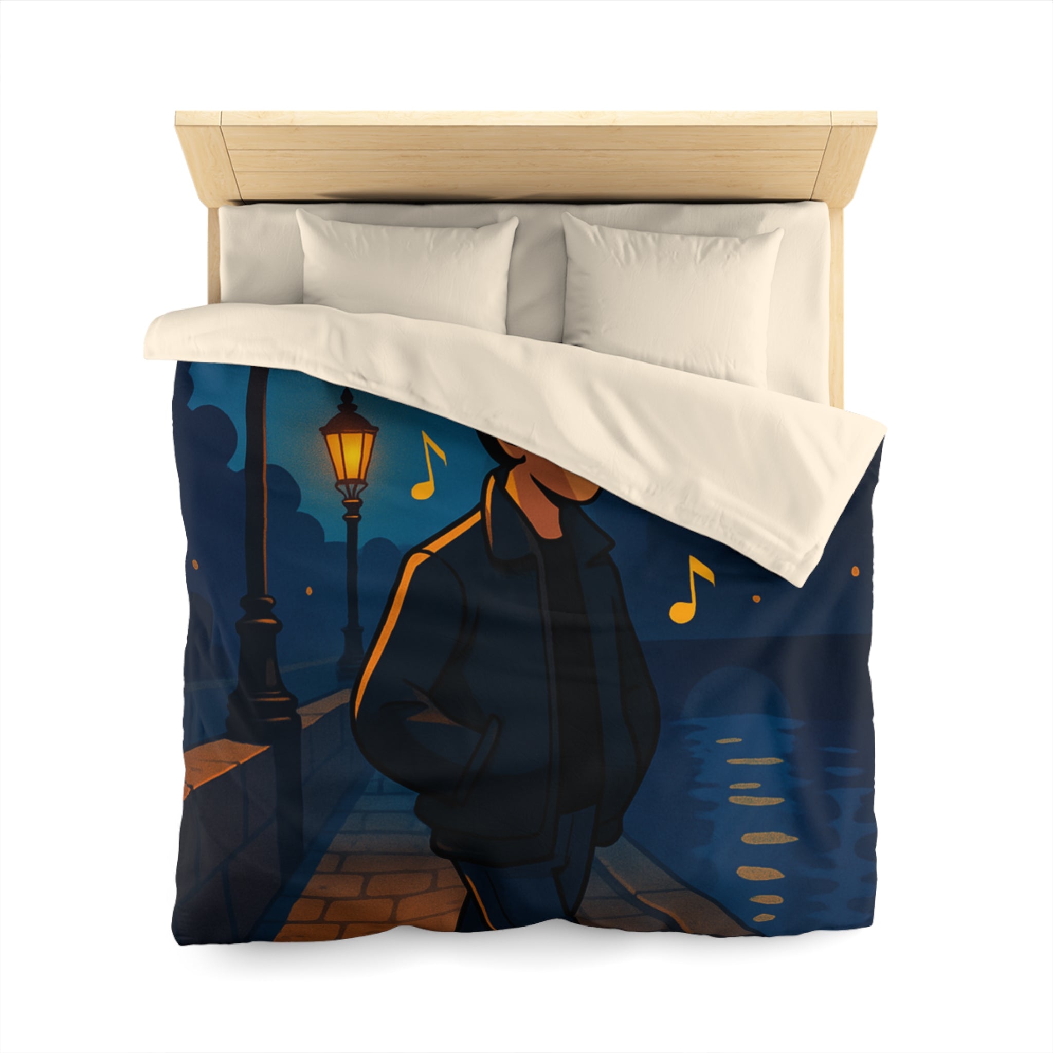 Housse de couette urbaine éclairée, promenade nocturne musicale sur pont éclairé