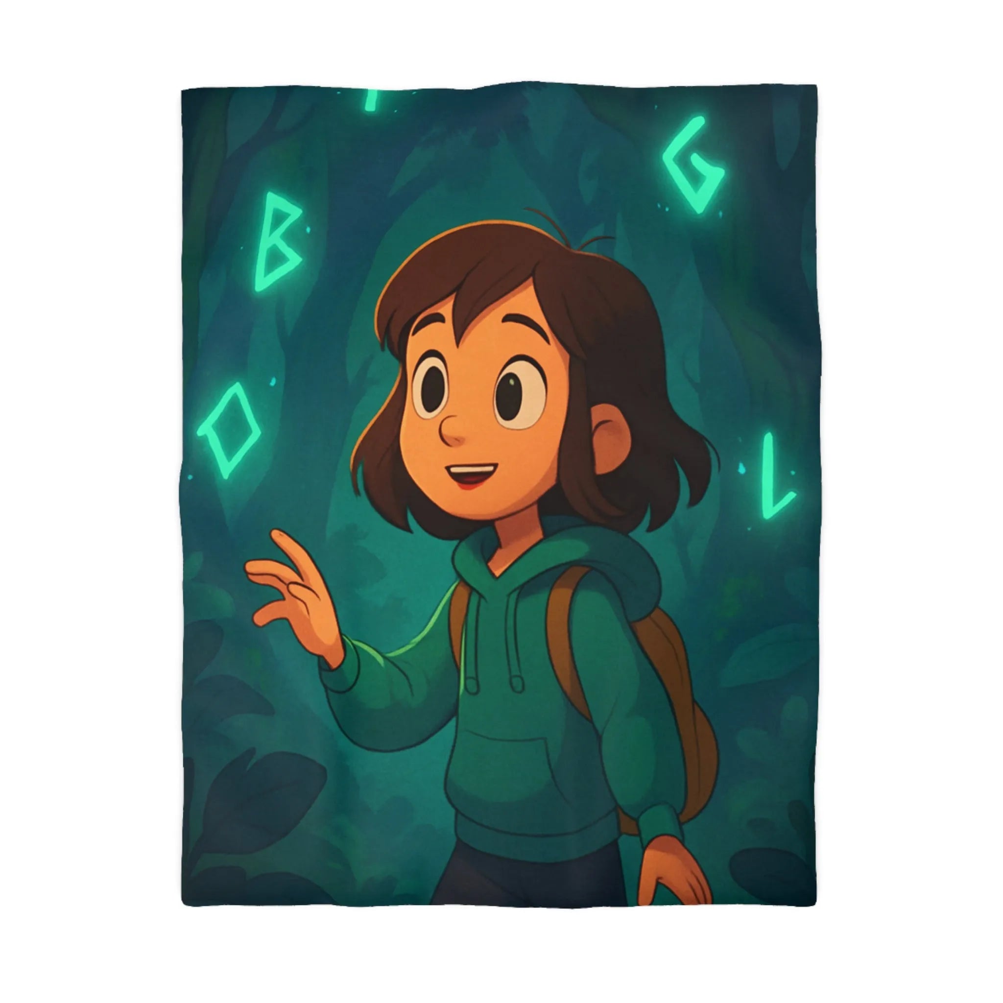 Housse de couette enfant avec motifs magiques et mystiques en forêt enchantée sombre