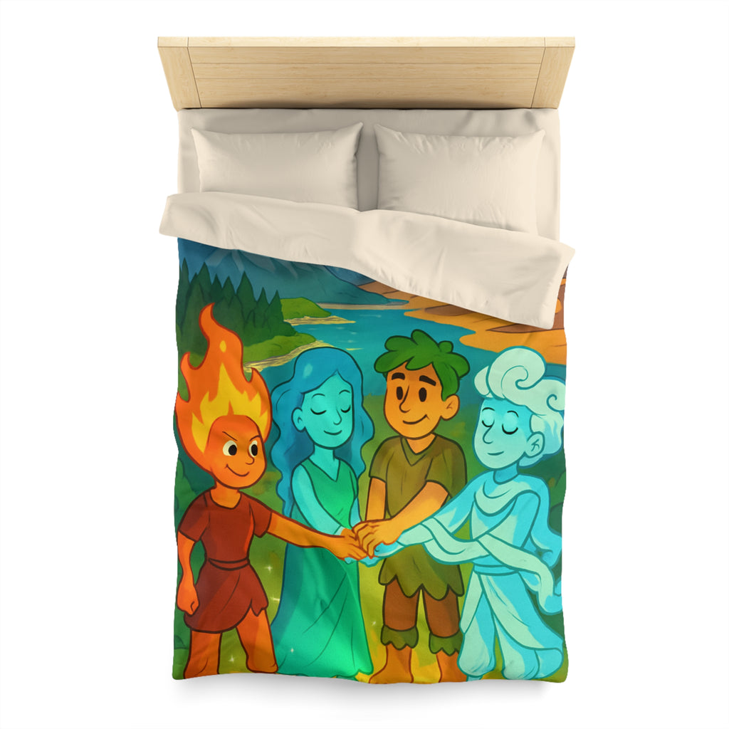 Housse de Couette Nature Enchantée avec Éléments Terre, Feu, Air et Eau Unifiés