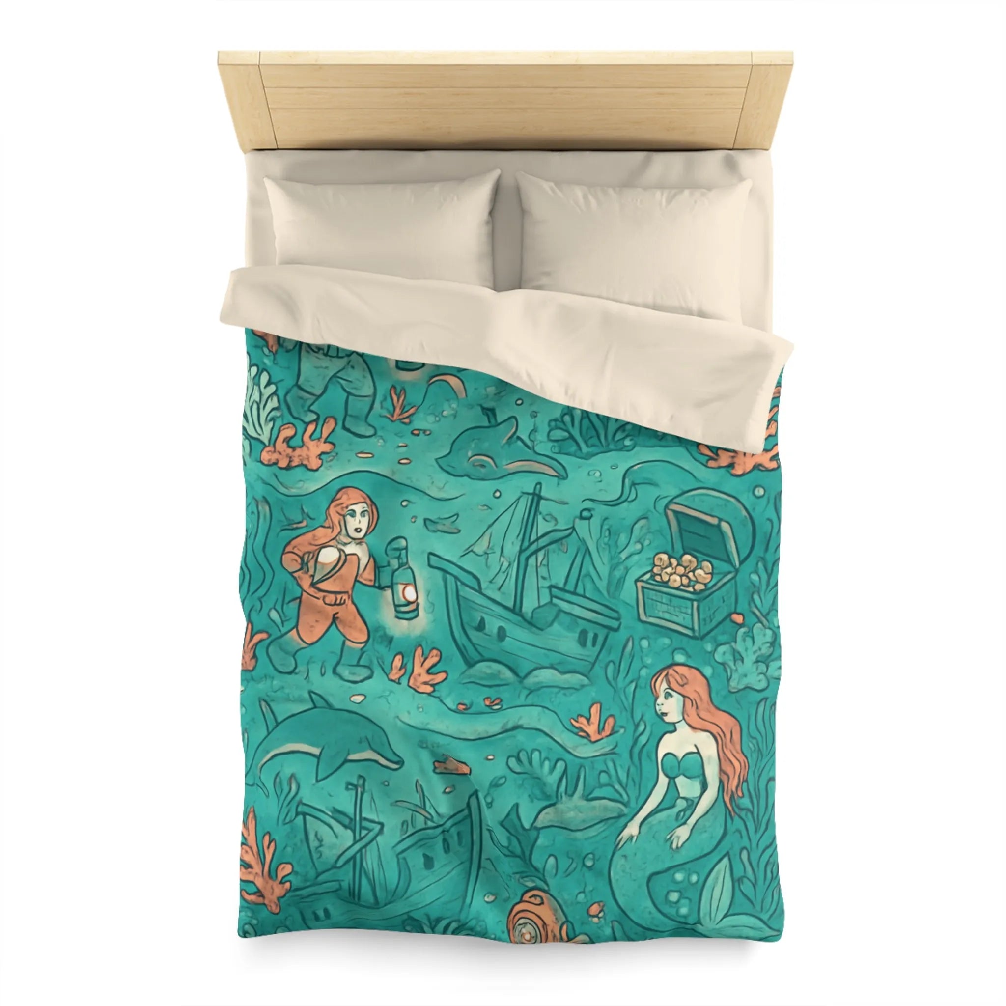 Dreamy Mermaid Enchantment: Diver's Exploration of Underwater World Bedding Delight for Kids