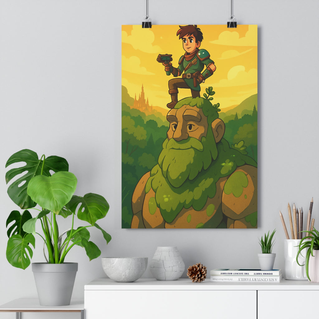 Poster décoratif aventure anime fantasy épique nature mousse vert jaune château chambre salon qualité