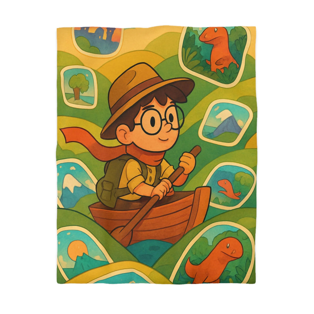 Housse de couette enfant aventure renversante explorateur en bateau et créatures mystiques