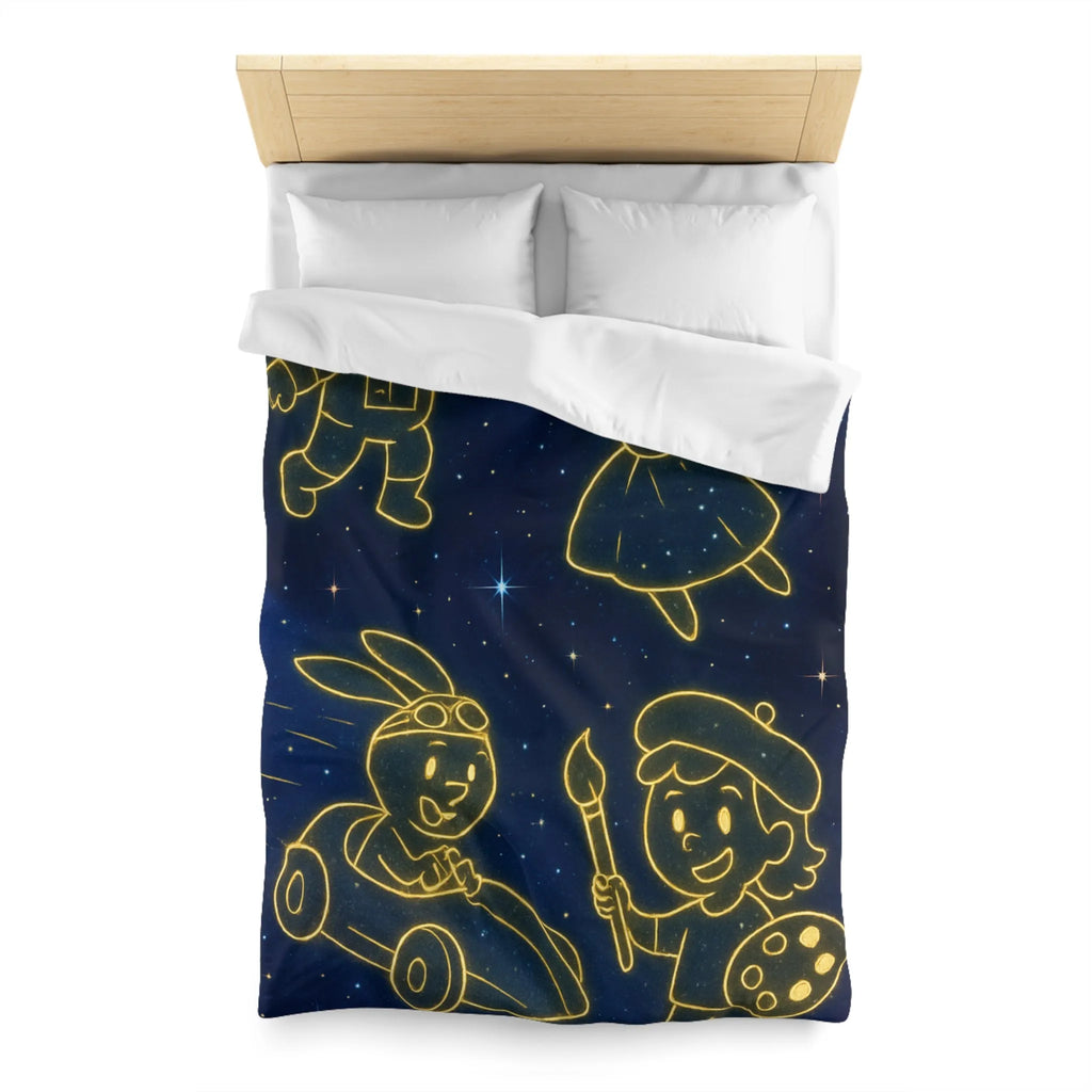 Housse de Couette Enfant Cosmos avec Constellations Astronautes Princesse Lapin Artiste