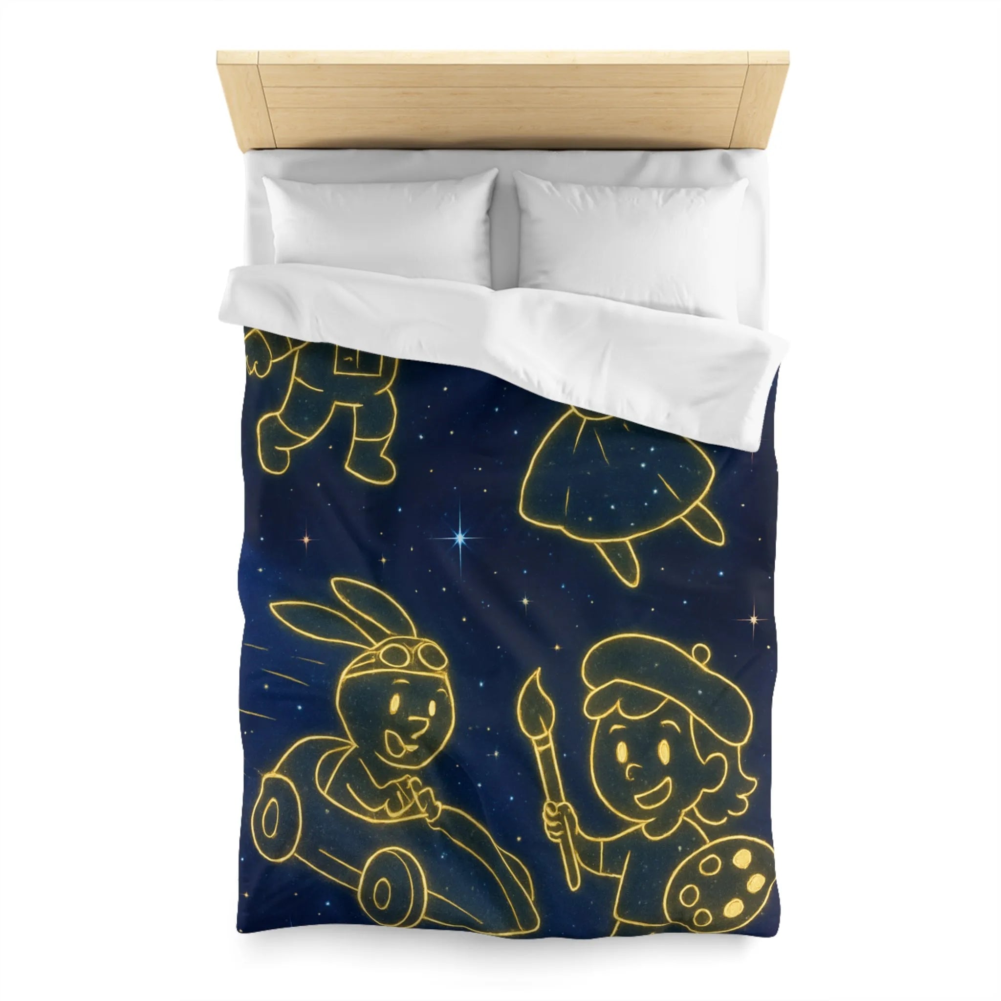 Housse de Couette Enfant Cosmos avec Constellations Astronautes Princesse Lapin Artiste
