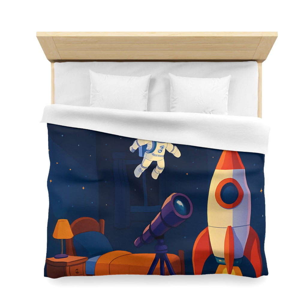 Housse de Couette Spatiale Enfant avec Astronaute Fusée et Planètes Colorées