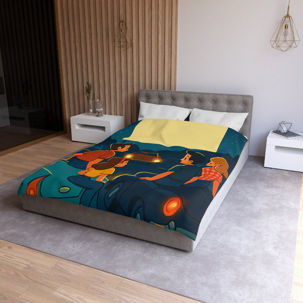 Housse de couette rétro cinéma de voitures sous un ciel étoilé fantastique