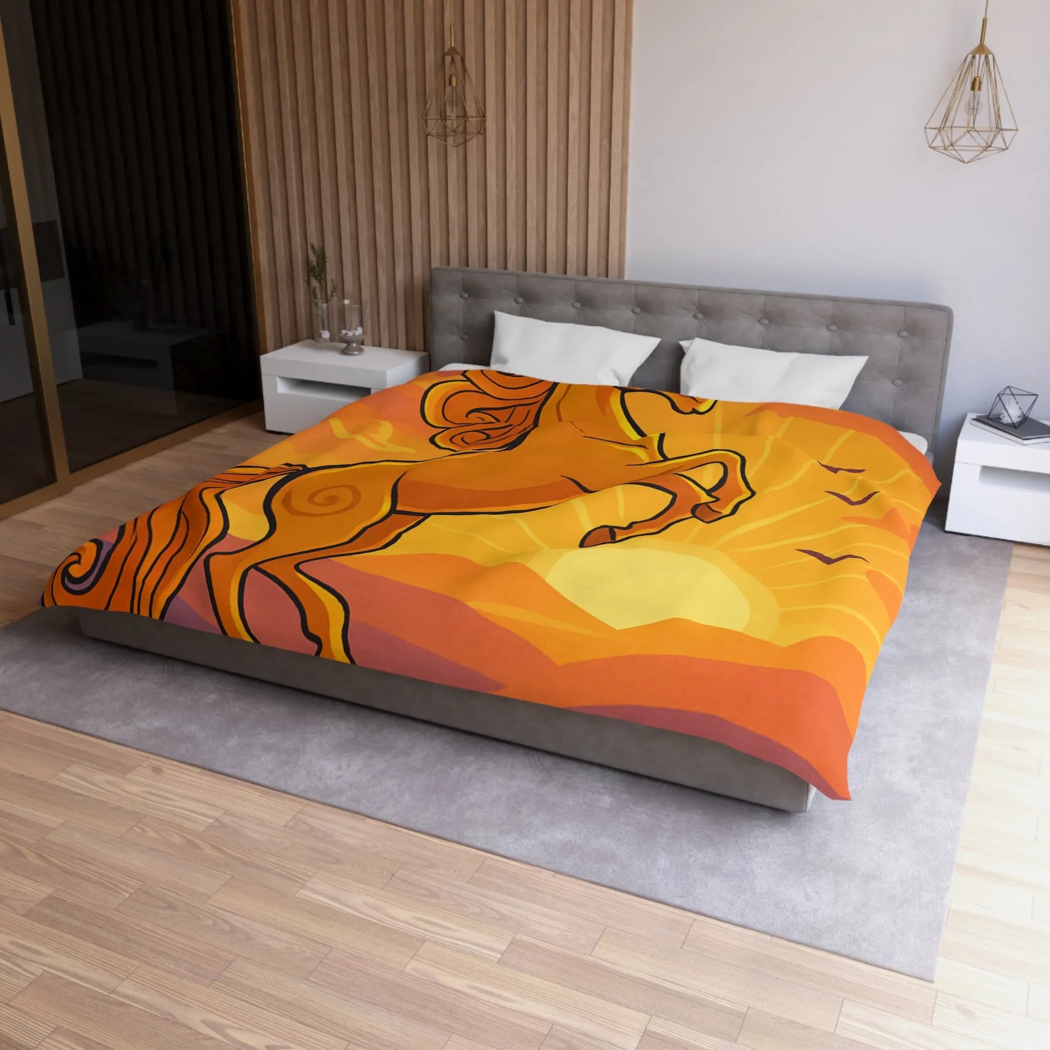 Housse de Couette Équestre Colorée : Cheval Cabré au Coucher de Soleil Artistique