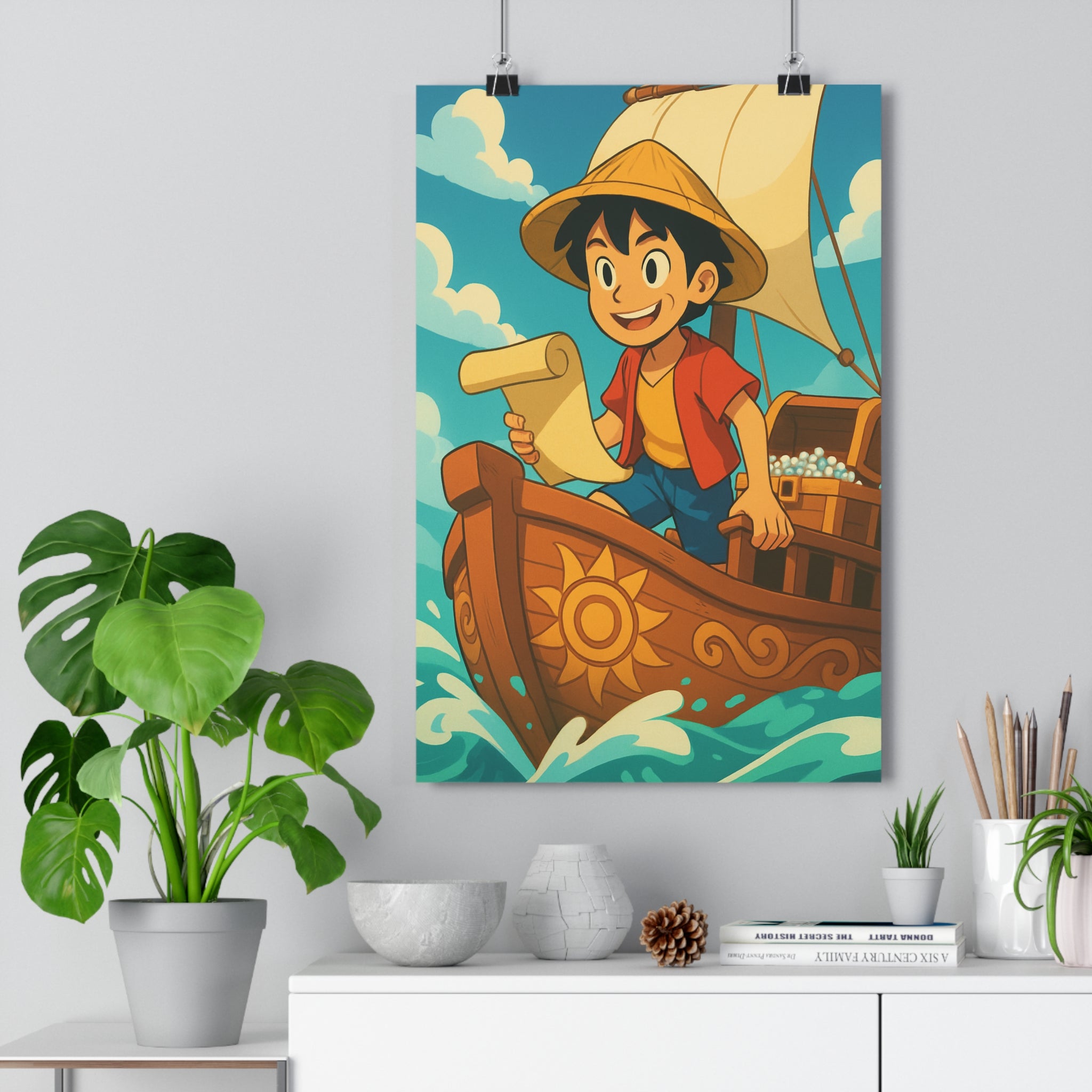 Poster décoratif aventure bleu vibrant dynamique chambre enfant exploration nautique captivant style joyeux 30x46