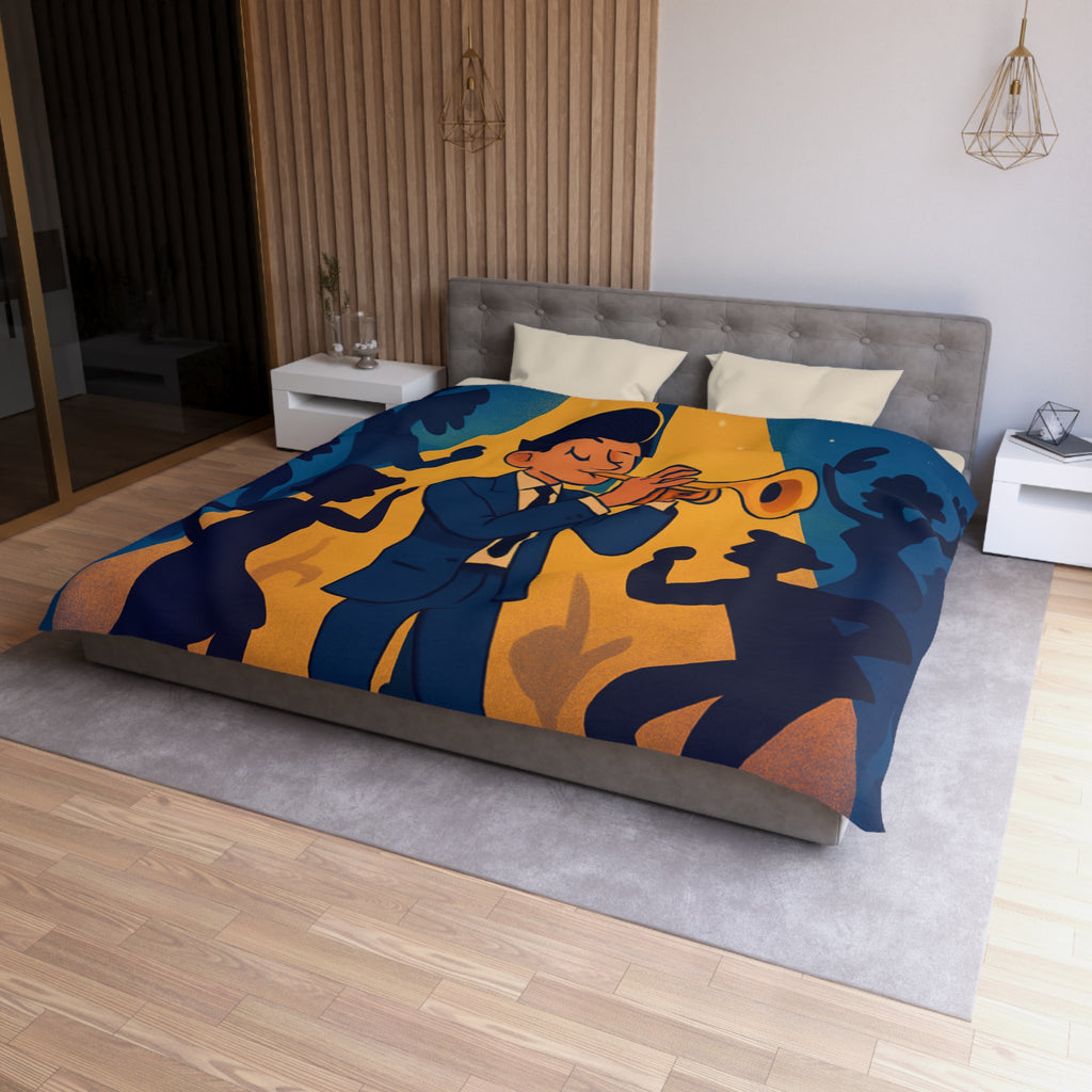 Housse de Couette Moderne avec Musicien Jouant de la Trompette sous Réverbère Nocturne