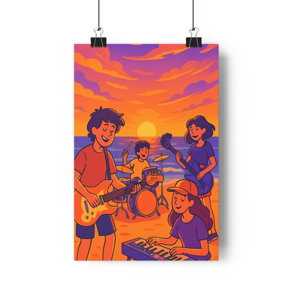 Poster décoratif plage grunge violet orange jaune chaleureux musique chambre créatif artistique moderne joyeux