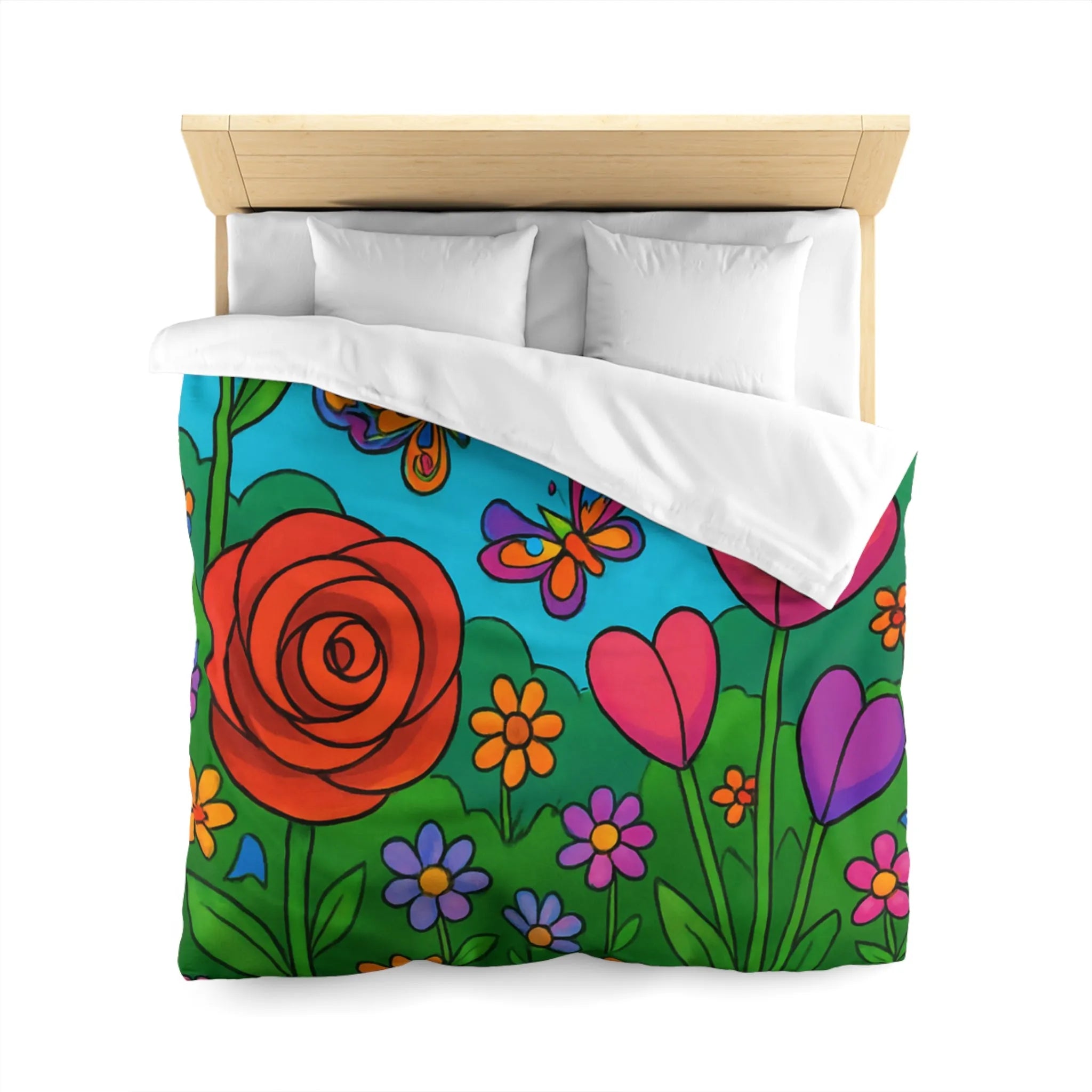 Housse de Couette Florale Colorée avec Papillons Idéale pour Décoration de Chambre Vive