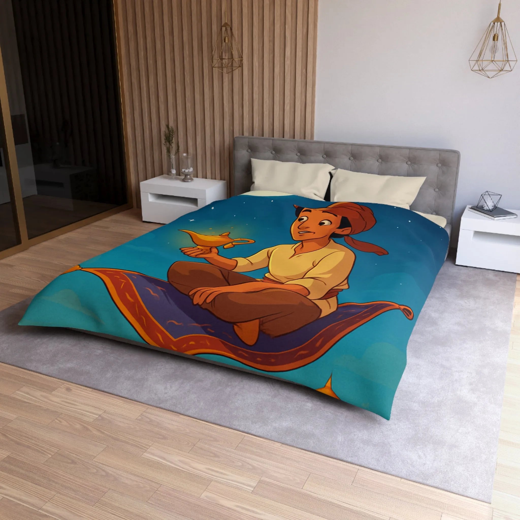 Housse de couette magique thème oriental avec tapis volant et ciel étoilé