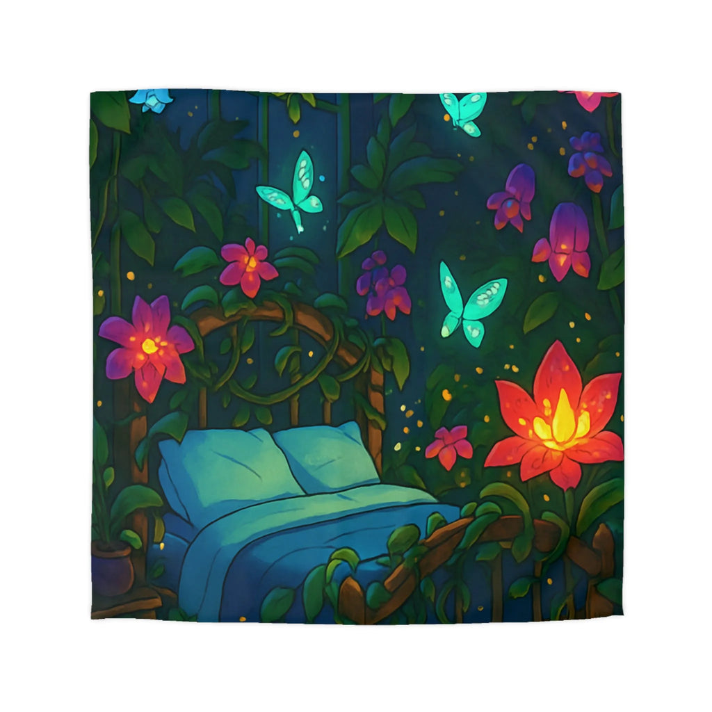Housse de couette magique avec motifs de fleurs lumineuses et papillons dans la nuit