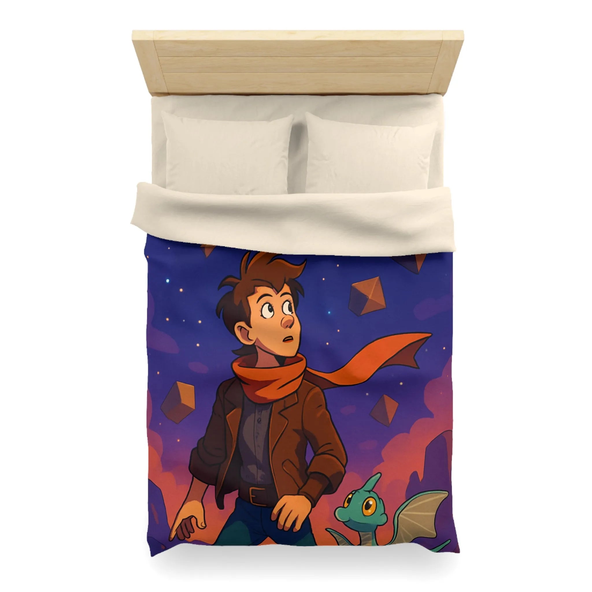 Housse de couette aventure nuit étoilée avec enfant et dragon mignon