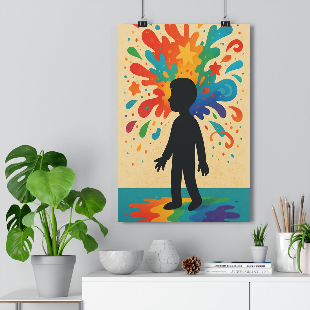 Poster décoratif moderne art abstrait rouge bleu vert jaune chambre enfant dynamique artistique 30x46