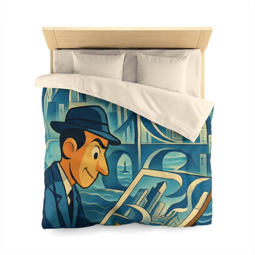 Motifs artistiques urbains bleus et jaunes pour une housse de couette moderne et stylée