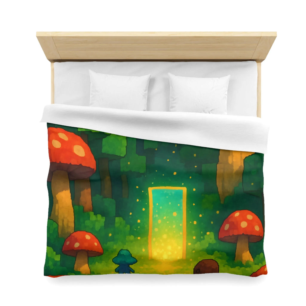Housse de couette forêt enchantée avec créatures mignonnes et champignons rouges géants magiques