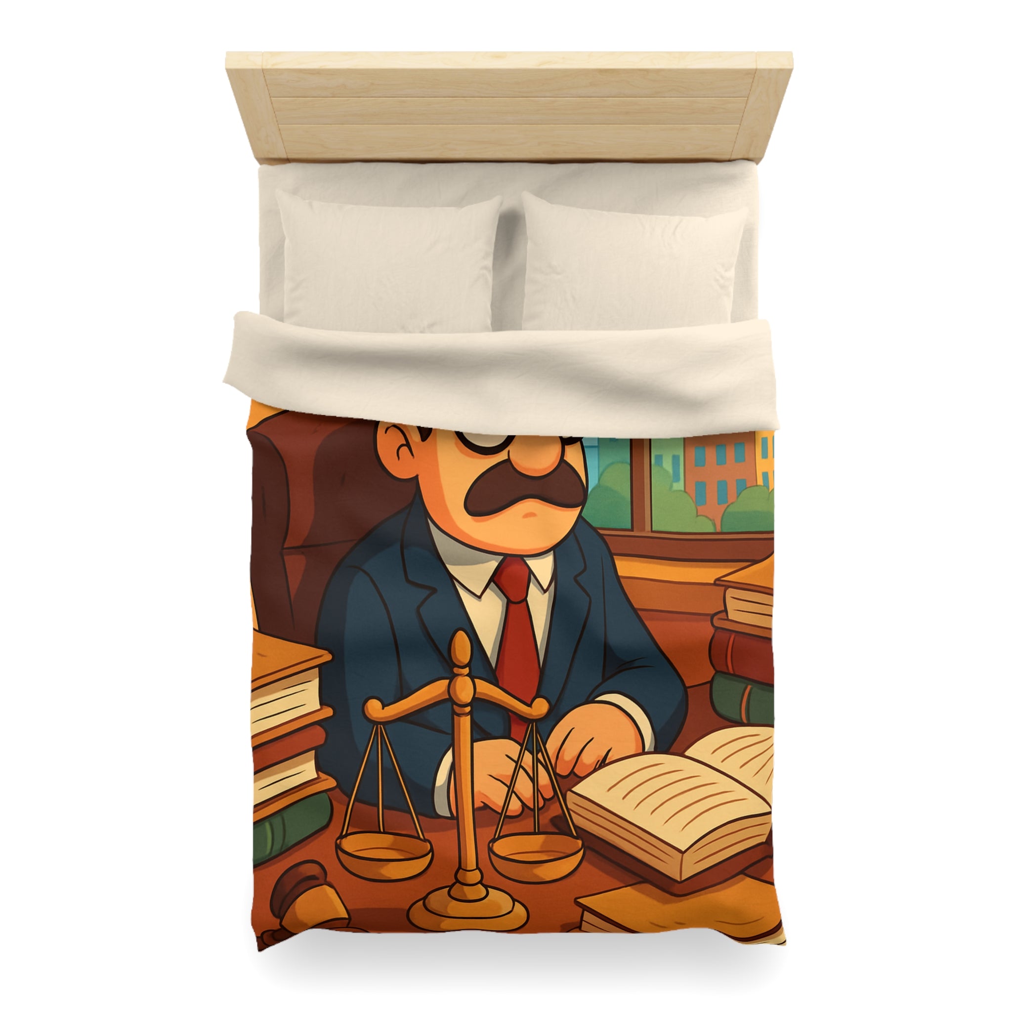Housse de Couette Style Dessin Animé d'un Bureau d'Avocat avec Livres Colorés