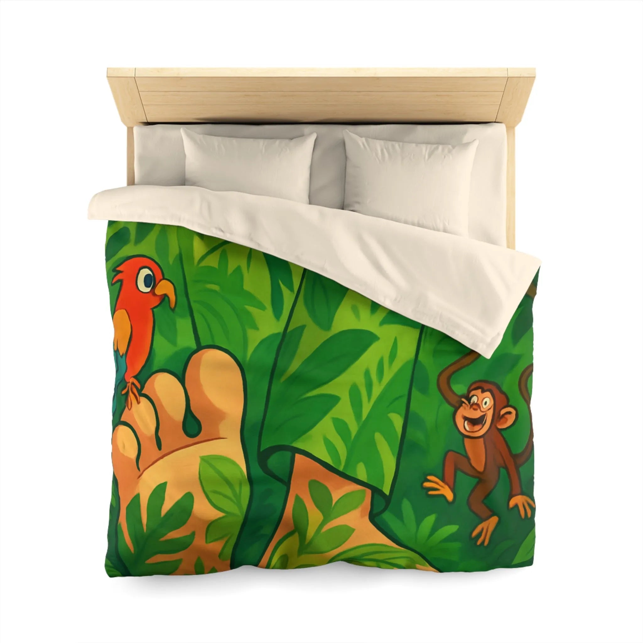 Housse de couette jungle colorée avec singes joyeux et perroquet exotique