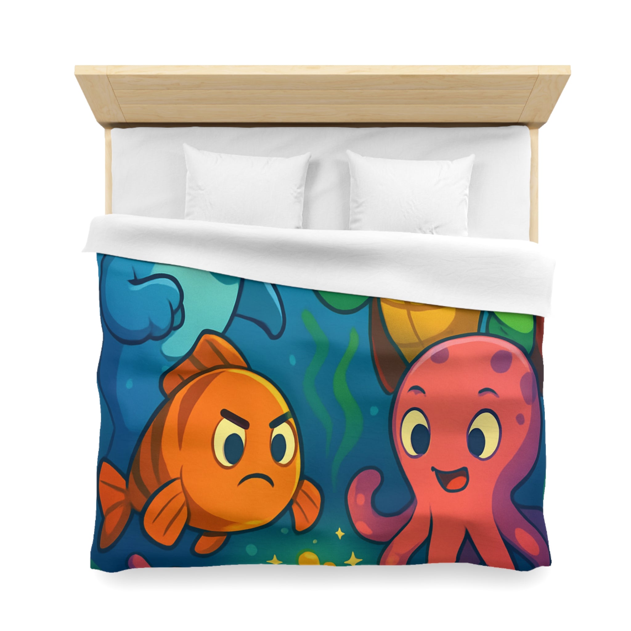 Housse de couette océan joyeux avec dauphin, tortue, poisson et pieuvre colorée
