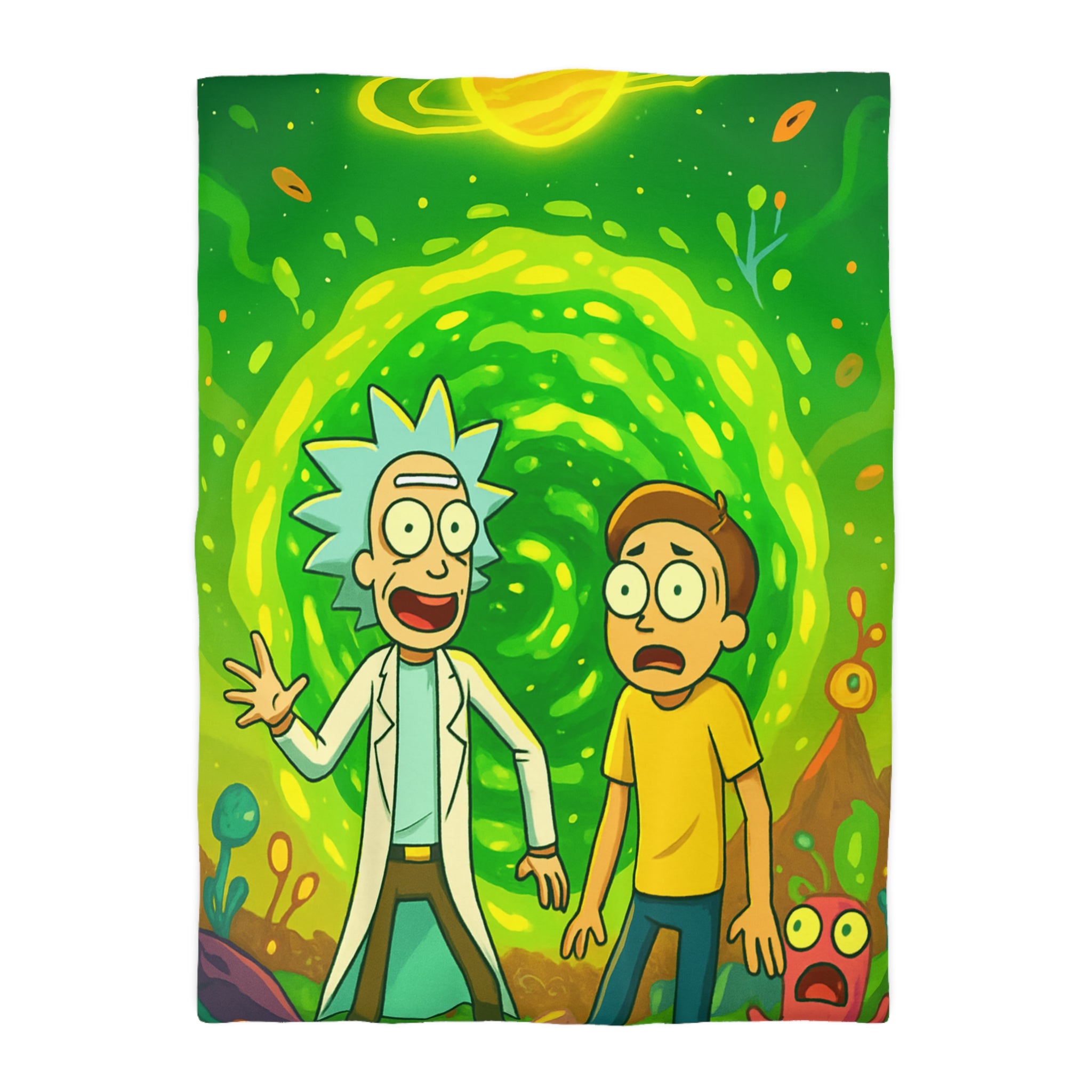 Housse de couette thème dimension aventure verte avec duo explorateur et planète lumineuse