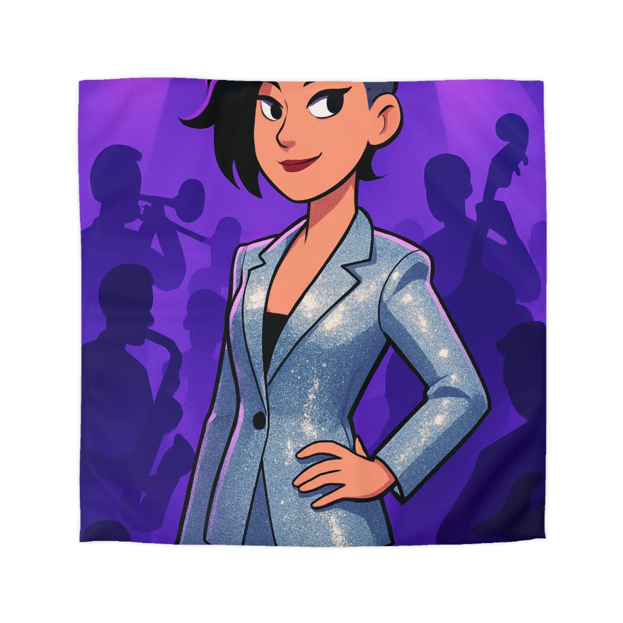 Housse de Couette Moderne avec Motif de Musicienne en Lumière Scintillante