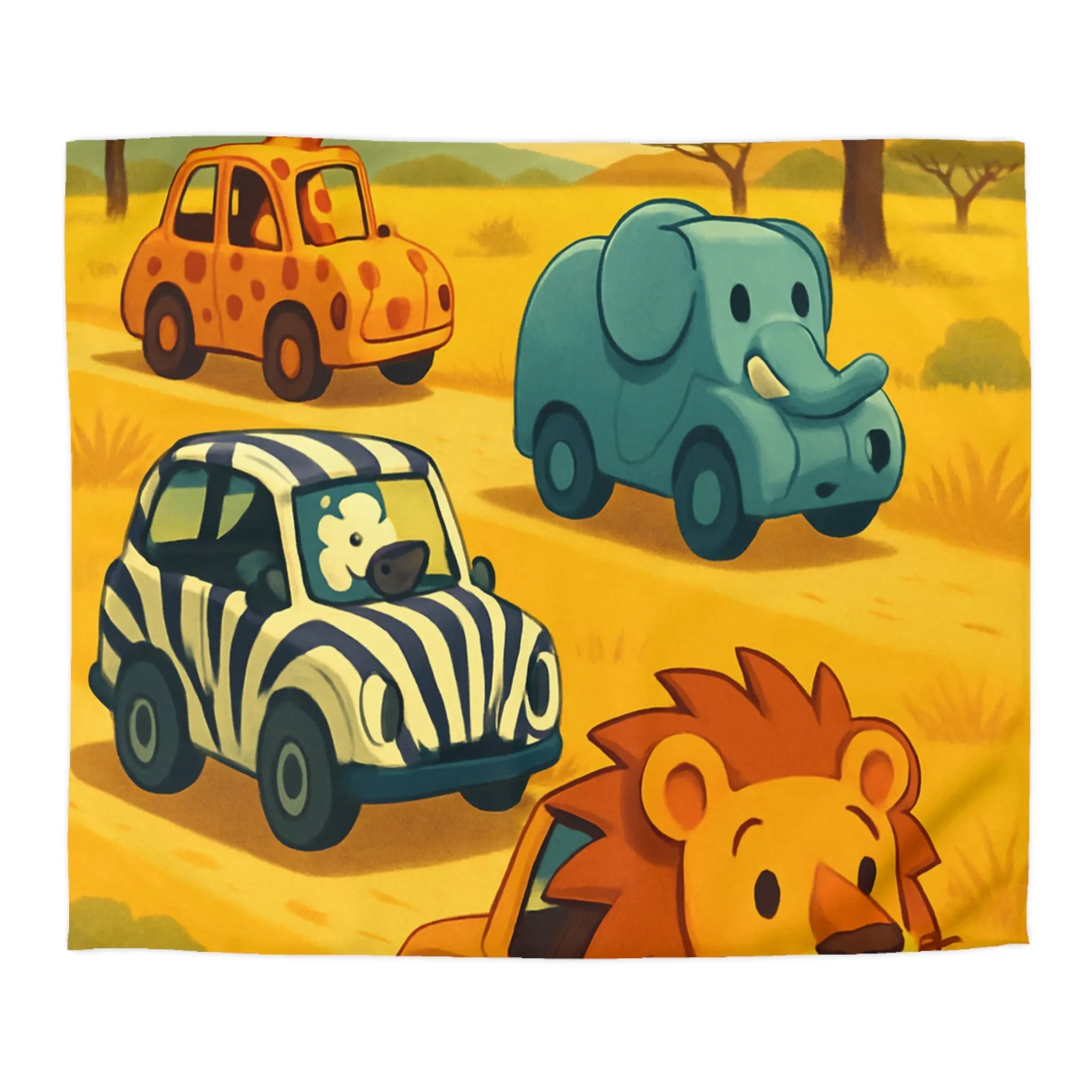 Housse de couette animaux safari mignons pour chambre enfant avec voitures colorées