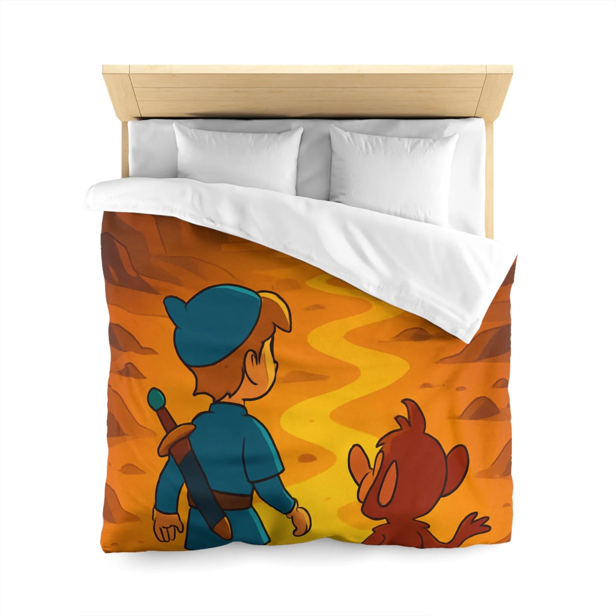 Housse de Couette Aventure Épique Enfantine avec Enfant et Singe dans Désert Mystique