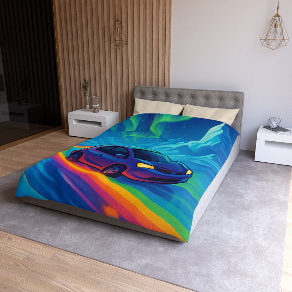 Housse de couette paysage polaire voiture et aurore boréale en couleurs éclatantes