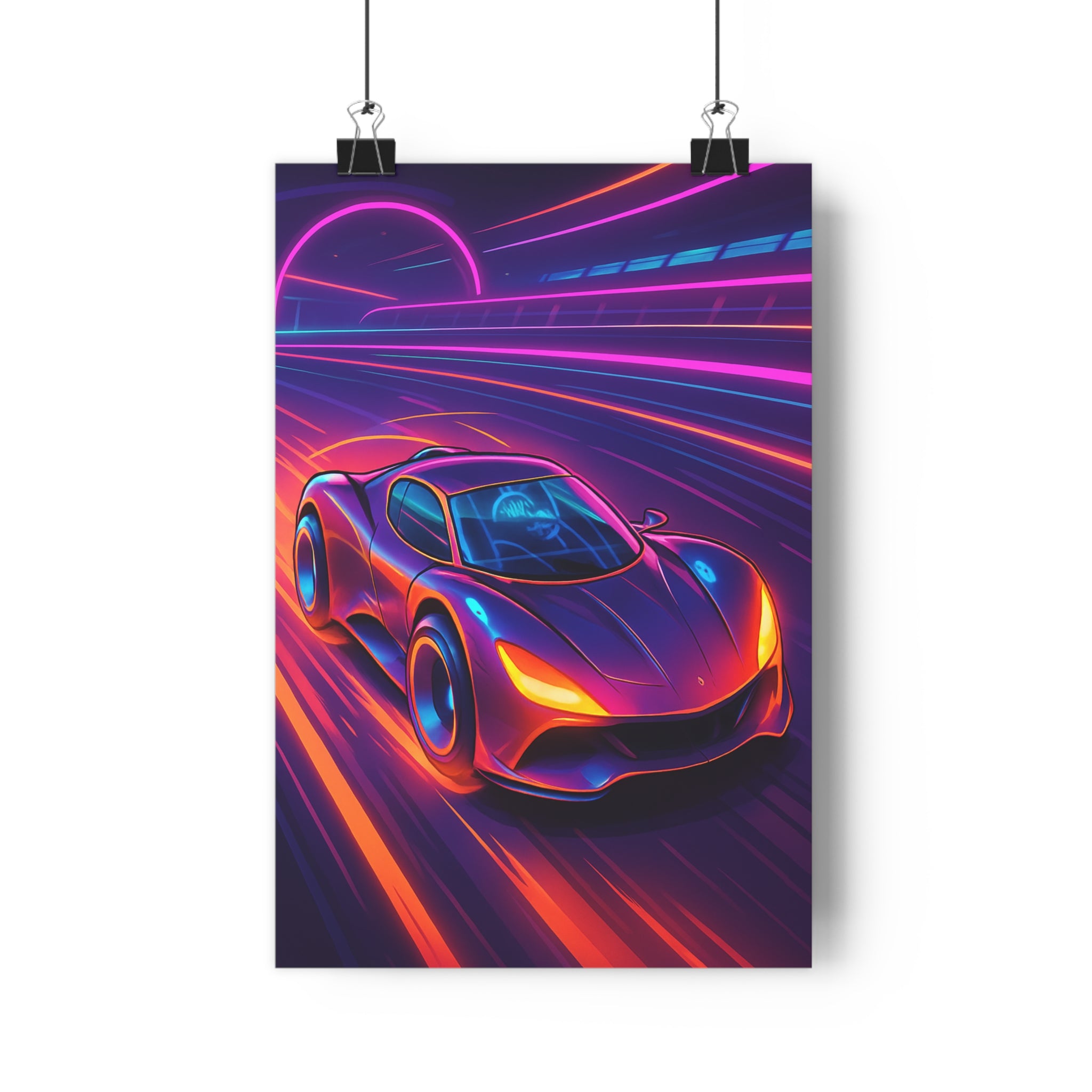 Poster décoratif voiture sportive futuriste néon rose bleu orange dessin animé moderne chambre salon