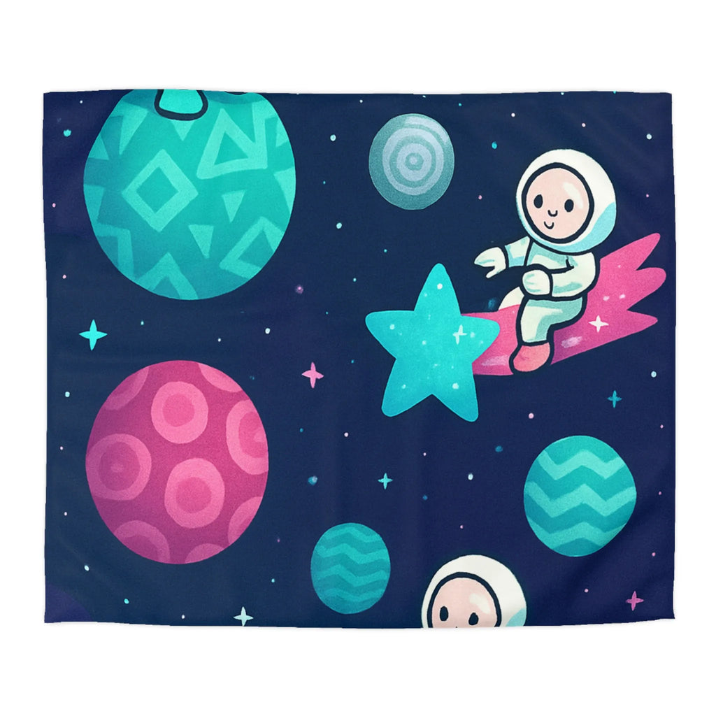Explorez l'univers magique avec des astronautes joyeux sur fond stellaire pour enfants